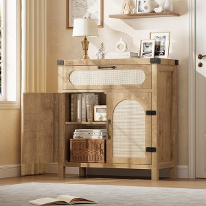 Rattan Sideboard Buffet Cabinets with Storage, Farmhouse Kitchen Accent Storage Cabinet with Drawer - 1 of 4