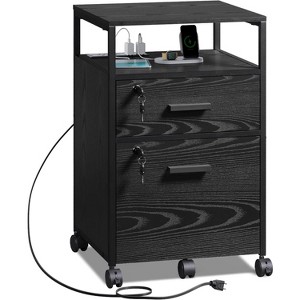 2 Drawer File Cabinet, Mobile Printer Stand with Open Storage Shelf, Wood Filing Cabinet fits A4 or Letter Size for Home Office - 1 of 4