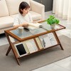 39" Bamboo and Glass Coffee Table with Z-Shaped Frame and Storage for Living Room, Bedroom - 3 of 4