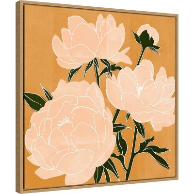 22" x 22" Peach and Green Botanical Canvas Print with Float Frame