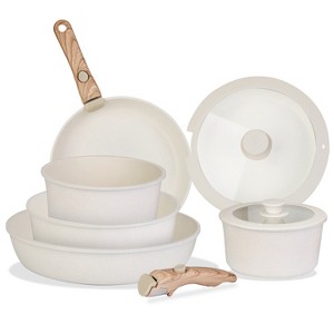 NewHome "9-Piece Nonstick Cookware Set with Detachable Handles, Glass Lids, Dishwasher & Oven Safe, Aluminum" White - 1 of 4
