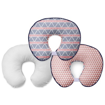 Bacati - 3 pc Emma Aztec Coral/Navy Large Triangles Muslin Hugster Feeding & Infant Support Nursing Pillow with 2 removable zippered covers