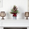 Nearly Natural 20-in Holiday Winter Greenery, Pinecone and Berries with Buffalo Plaid Bow Artificial Christmas Table Arrangement - 3 of 4