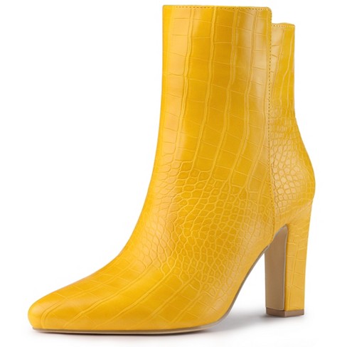 Allegra K Women's Crocodile-printed Pointed Toe Chunky High Heels Ankle  Boots Yellow 8 : Target