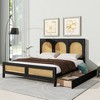 Queen Size Wood Storage Platform Bed with 2 Drawers, Rattan Headboard and Footboard - 2 of 4