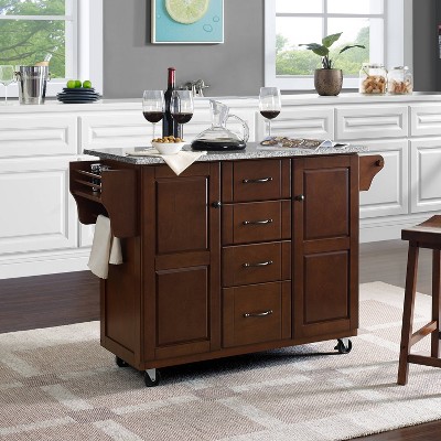 Eleanor Mahogany Granite Top Rectangular Kitchen Cart with Storage