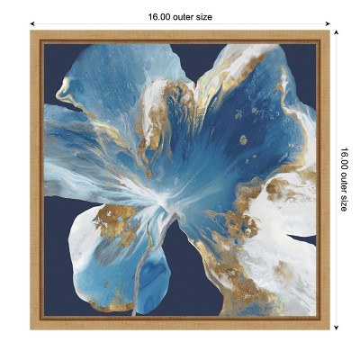 Blue and Gold Abstract Flower Canvas Print with Wood Frame