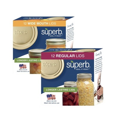 Superb Sealing Solutions Canning Lids and Bands - Mason Jar Lid Toppers Fit Ball and Kerr Jars, 3.25 inch Food Grade with Thick Seals, USA Made, 12 Count