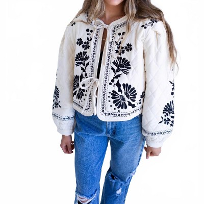 Women's Embroidered Quilted Jacket - MABLE