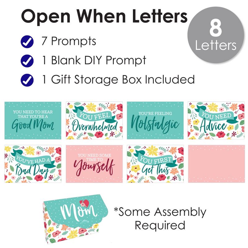 Big Dot of Happiness Colorful Floral Happy Mother's Day - Cards for Mom Gift Box Kit - Open When Letters - Set of 8, 4 of 10