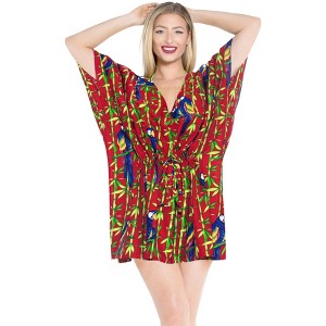 HAPPY BAY Women's Summer Loose Mini Swimwear Vacation Bathing Suit Plus Size Beach Dress Coverup Beach Wear Swimsuit Cover-up for Women 3X-4X Red Bird - 1 of 4