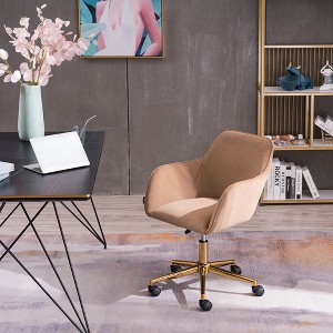 24.8"Modern Velvet Fabric Material Adjustable Height 360 revolving Home Office Chair with Gold Metal Legs,Orange - 1 of 4