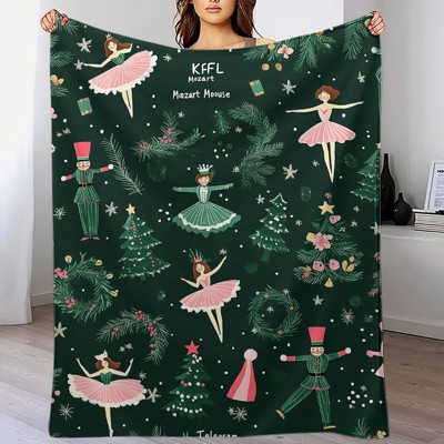 Christmas Nutcracker & Dancing Women Patterned Flannel Throw Blanket - Soft Warm Cozy Shawl for Sofa, Bed, Office, Travel - All-Season Gift