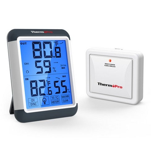 Thermopro Tp65w Indoor Outdoor Thermometer Digital Wireless Hygrometer  Temperature Humidity Monitor With Touchscreen And Backlight In Multicolored  : Target