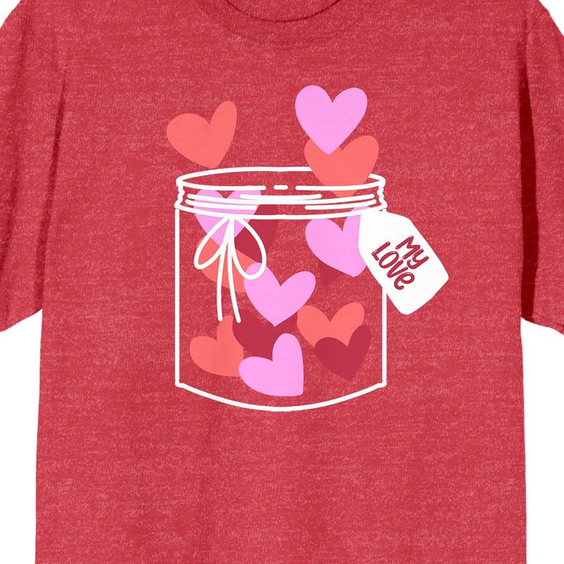 Valentine's Day Jar Of Hearts Crew Neck Short Sleeve Red Heather Women's Tee, 2 of 4