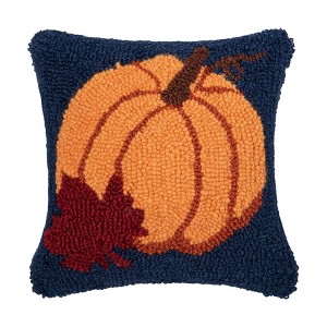 C&F Home 10" x 10" Autumn Pumpkin Thanksgiving Hooked Small Petite Sized Accent Throw Pillow - 1 of 3
