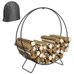 Syemin Firewood Racks and Carriers 40" Waterproof Firewood Log Rack Heavy Duty Wood Storage Hoop Logs Stacker Stand, Black, 40.2"*15"*43.3" - 1 of 4