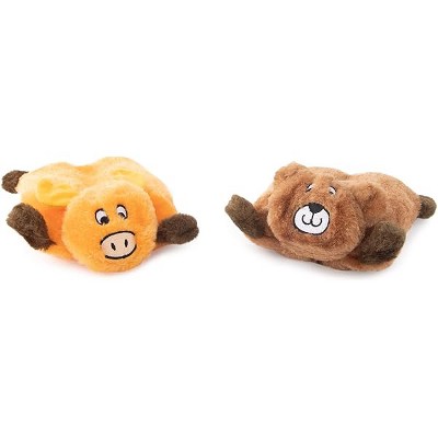 ZippyPaws Squeakie Pad - No Stuffing Dog Toy Squeaky Pet Toy, Soft Plush Puppy Products, Bear & Moose - 6.5"