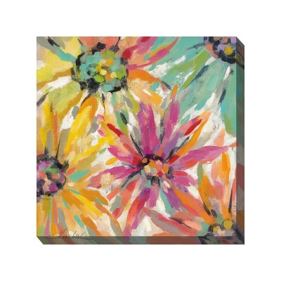 Cottage Garden West of The Wind Perky Petals Colorful 24 x 24 Inch Waterproof Gallery Wrapped Canvas, Outdoor Garden, Yard, Patio All Weather Hanging
