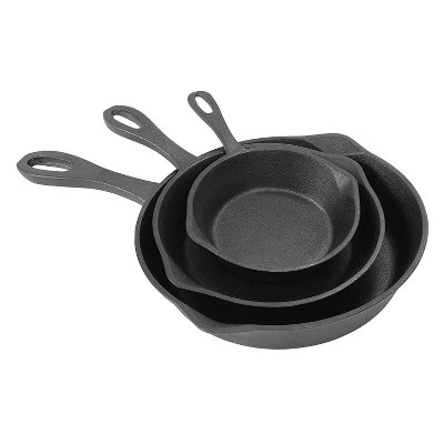 Bayou Classic 6, 8, & 10 Inch Oven Safe Cast Iron Skillet Cooking Set, Black