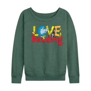 Women's - Dr. Seuss - The Cat In The Hat Book Cover Love Reading Lightweight French Terry Wide Neck Long Sleeve Shirt - 1 of 4