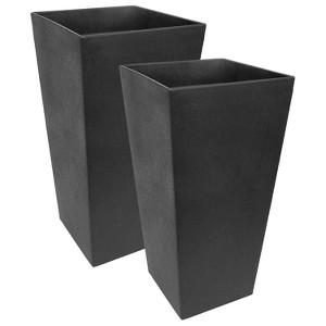 Tierra Verde 2pc Sonata Tall Square Indoor Outdoor Self-Watering Planter Pots Black 15"x28" - 1 of 4