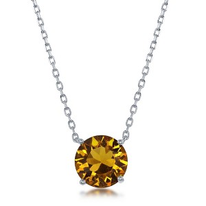 Bella Silver Sterling Silver 8MM Topaz "November" Swarovski Element Necklace - Yellow - 16+2 Inch - 1 of 2