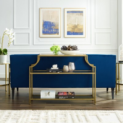 Gold and Glass Console Table with Storage Shelves
