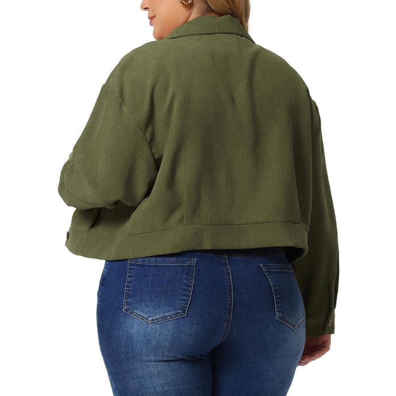 Agnes Orinda Women's Plus Size Lightweight Cropped Button Down Corduroy Trucker Jackets, 4 of 6