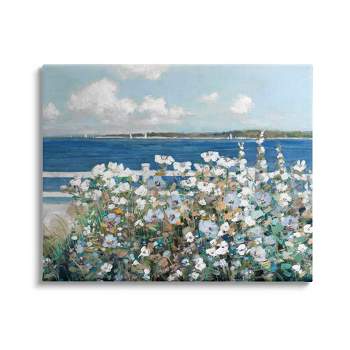 Stupell Industries Beautiful White Flower Bush Seaside Fence Ocean View Canvas Wall Art