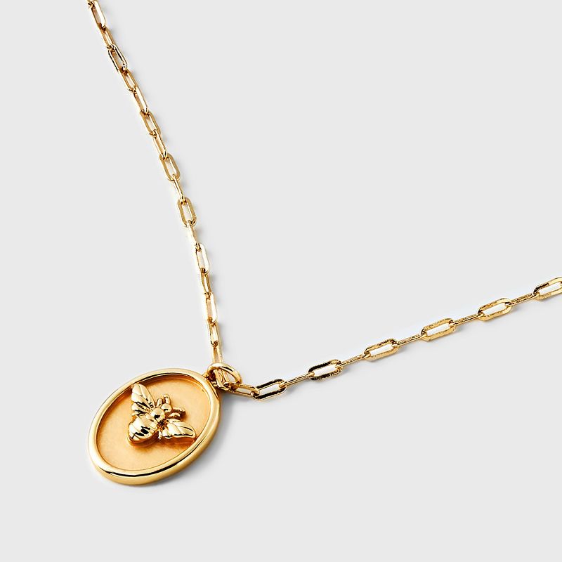 Beloved + Inspired 14K Gold Dipped Bee Oval Tag Pendant Necklace - Gold, 4 of 5