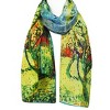 Wrapables Luxurious 100% Charmeuse Silk Long Scarf with Hand Rolled Edges, Van Gogh's Peach Tree in Bloom Light Blue - 2 of 4