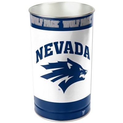 NCAA Nevada Wolf Pack Waste Basket: Indoor Tin Trash Can, Open Top Design