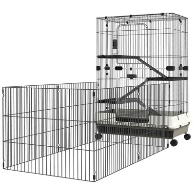 Black 4-Level Small Animal Cage with Wheels and Ramps