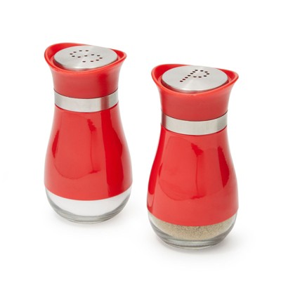 Juvale 2 Pack Refillable Red Salt and Pepper Shaker Set with Glass Bottom