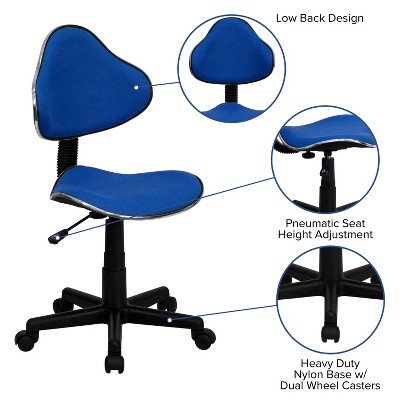 ErgoSwivel Blue Polyester Low-Back Task Chair