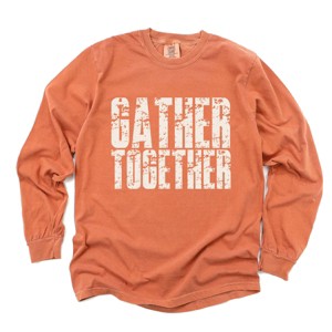 Gather Together Block Distressed - Women's Garment Dyed Long Sleeve Graphic T-Shirt - 1 of 4