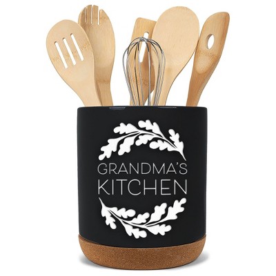 Elanze Designs Grandma's Black X-Large Cork Bottom Kitchen Utensil Holder