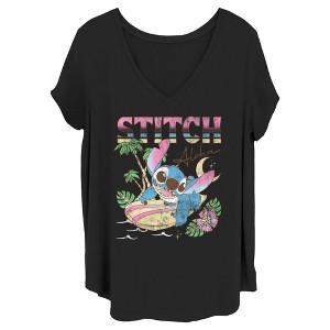 Junior's Women Lilo & Stitch Surfing Stitch T-Shirt - 1 of 4