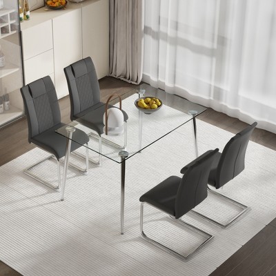 5-Piece Dining Set with Glass Table and 4 Armless Chairs