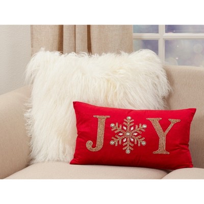 Festive Red and Gold Beaded Rectangular Throw Pillow