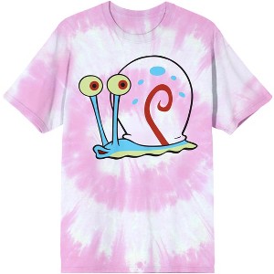 Spongebob Squarepants Big Face Gary Adult Pink Spiral Tie-Dye Crew Neck Short Sleeve T-shirt - 1 of 1