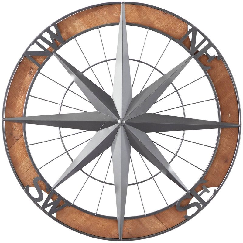 Metal Nautical Compass Wall Decor with Wood Frame Gray - Olivia &#38; May, 3 of 6