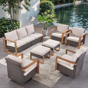 Gymojoy 7 Pieces Outdoor Sofa Swivel Chair Ottoman with Patio Chair Set - 1 of 4