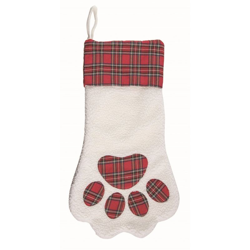 Transpac Polyester Multicolor Christmas Paw Shaped Stocking, 1 of 2