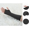 Allegra K Women's Stripe Print Knitted Fingerless Elbow Length Gloves Warmers One Size 1 Pair - 2 of 4