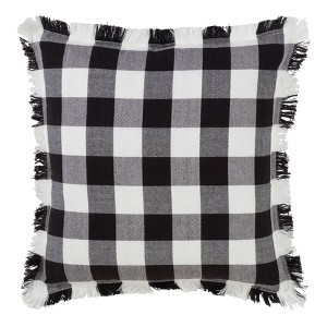 20"x20" Oversize Fringed Buffalo Plaid Down Filled Square Throw Pillow Black - Saro Lifestyle: Cotton, Duck Feather, Zipper Closure - 1 of 3