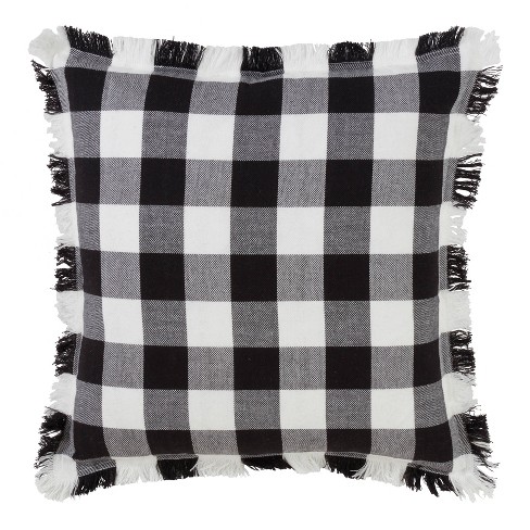 20 x20 Oversize Fringed Buffalo Plaid Down Filled Square Throw Pillow Black Saro Lifestyle Cotton Duck Feather Zipper Closure Target