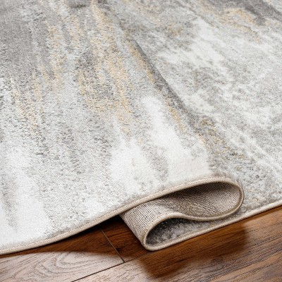 Derex Abstract Gray and Ivory Medium Pile Rectangle Rug