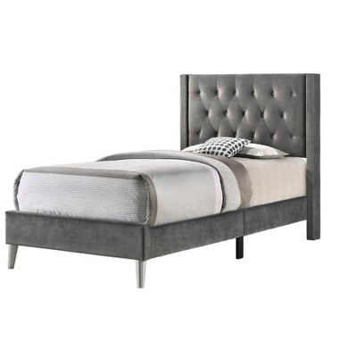 Passion Furniture Bergen Gray Twin Tufted Panel Bed : Target